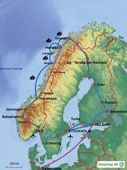 Route mit der Tour durch Finnland