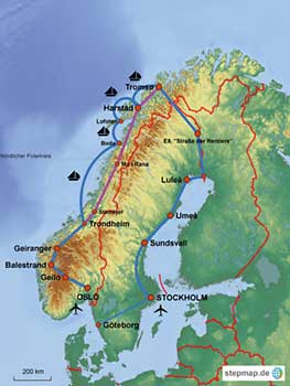 Autokarte mit der Route durch Schweden